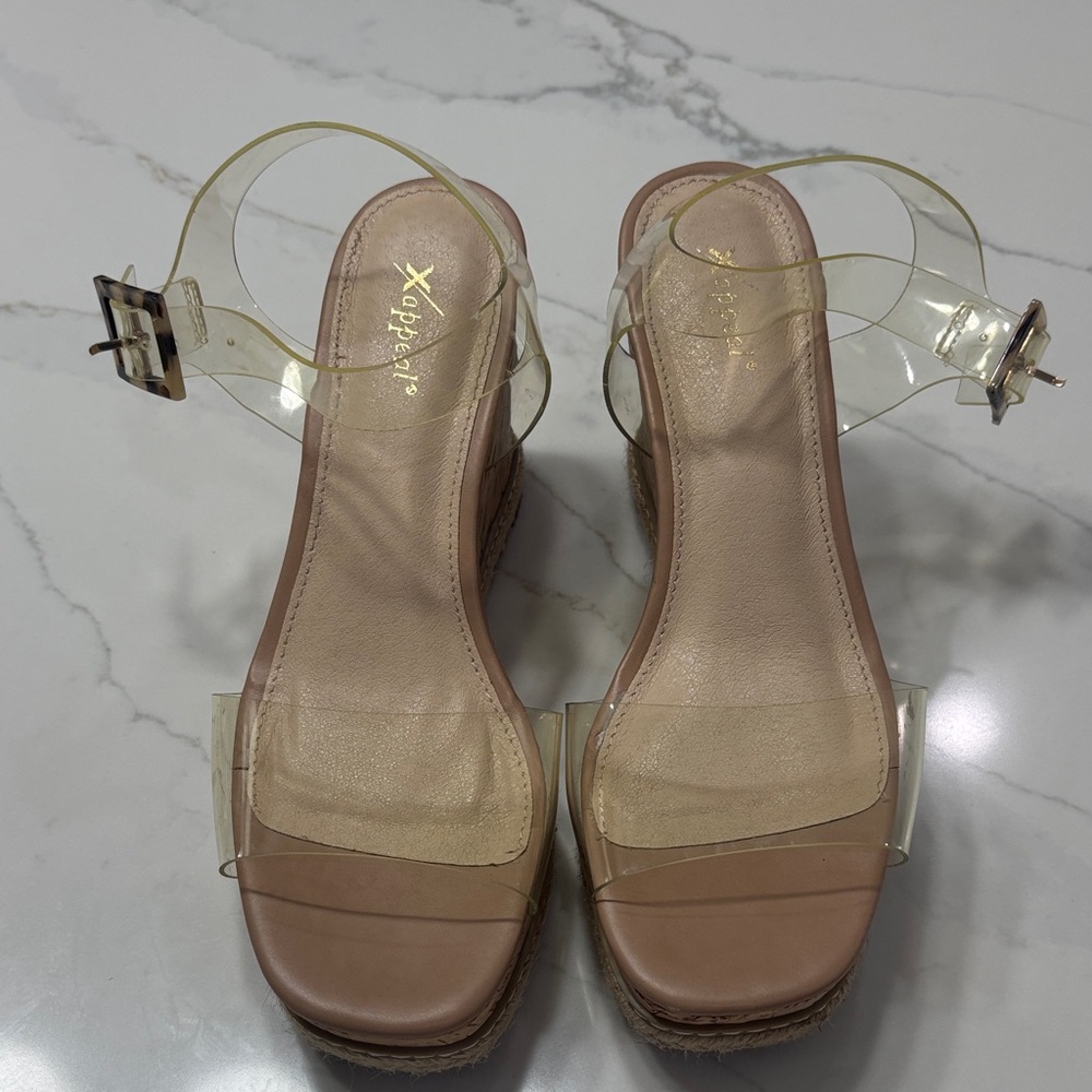Xappeal Nude Cork Wedge Sandals with Clear Straps - Picture 3 of 15